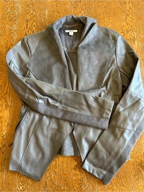Bar III Brown Faux Leather & Suede Drape Front Jacket